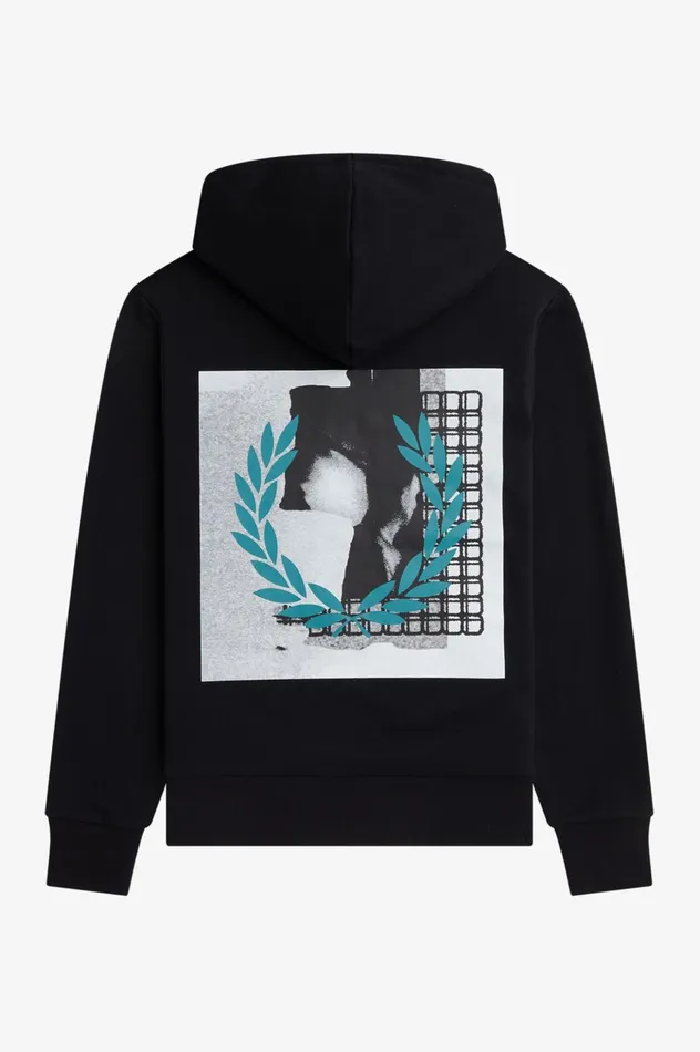 Men Rave Graphic Hooded Sweatshirt Black Fred Perry Sweatshirts
