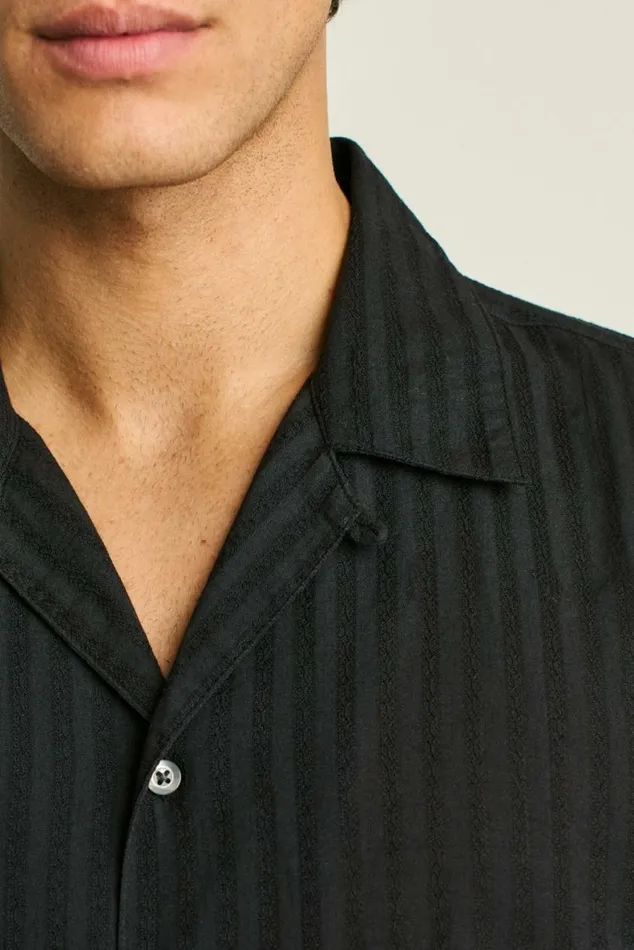 Men Riviera Cabana Shirt Black Textured Stripe Bonobos Short Sleeve Shirts