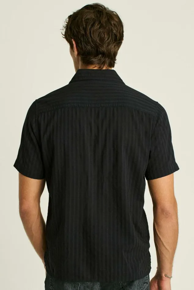 Men Riviera Cabana Shirt Black Textured Stripe Bonobos Short Sleeve Shirts