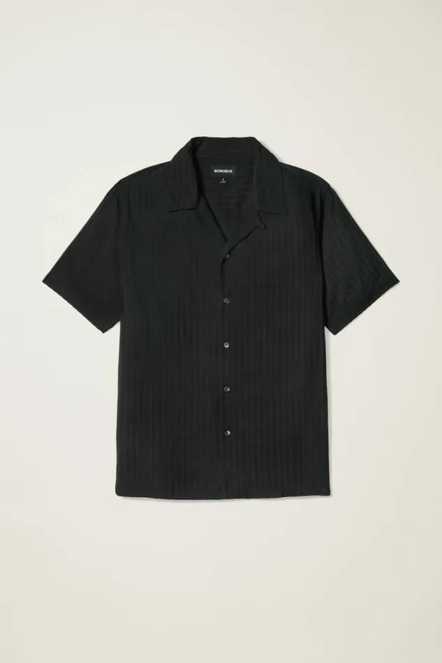 Men Riviera Cabana Shirt Black Textured Stripe Bonobos Short Sleeve Shirts