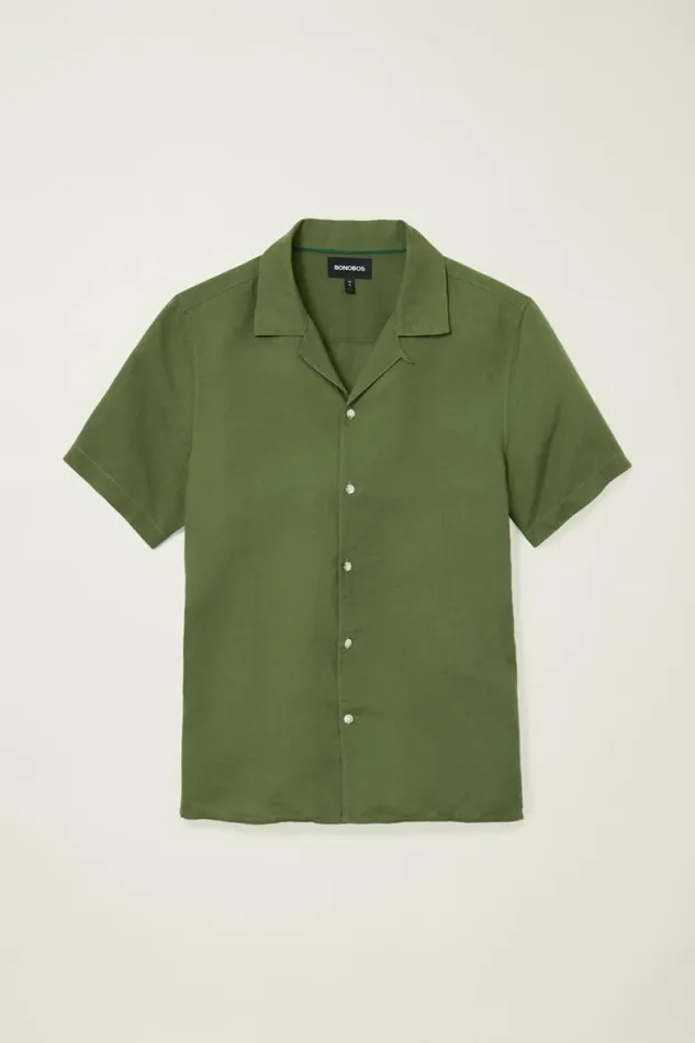 Men Riviera Cabana Shirt Crocodile Green Bonobos Short Sleeve Shirts
