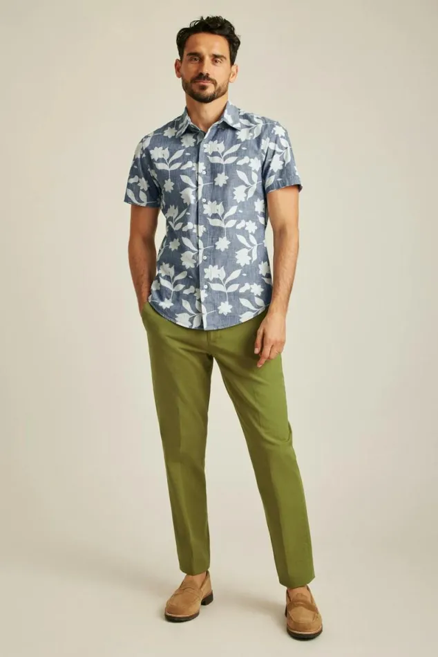 Men Riviera Short Sleeve Shirt Blue Chambray Floral Stamp Bonobos Short Sleeve Shirts