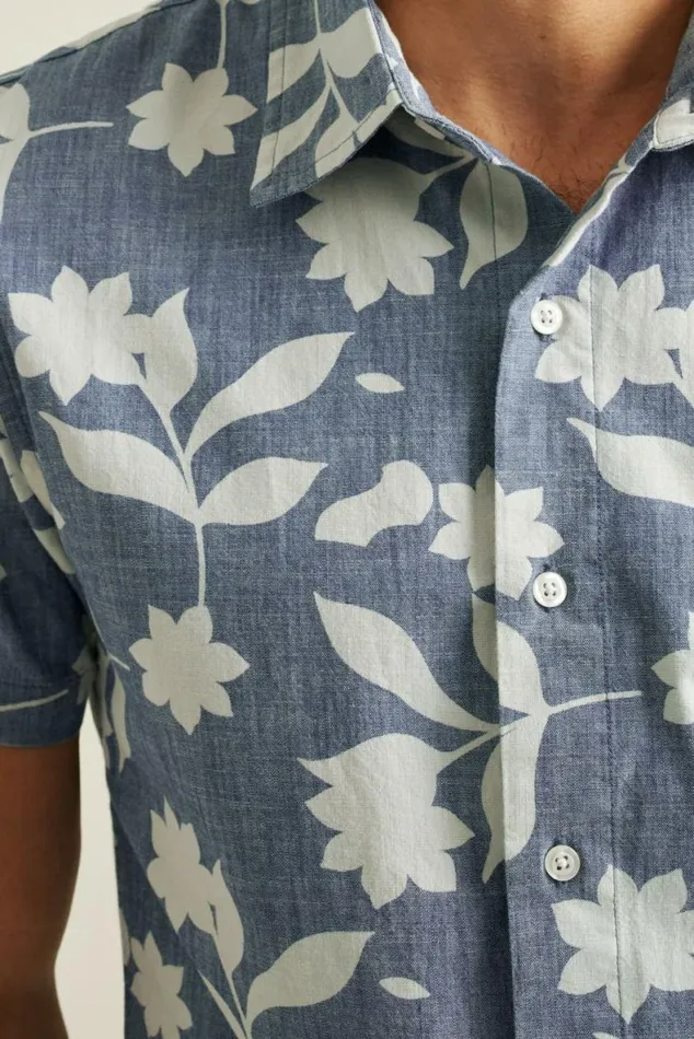 Men Riviera Short Sleeve Shirt Blue Chambray Floral Stamp Bonobos Short Sleeve Shirts