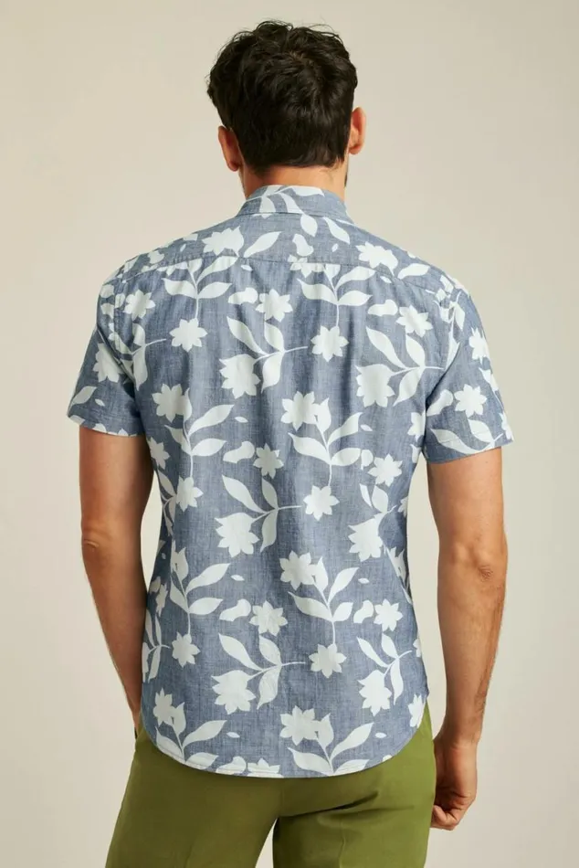 Men Riviera Short Sleeve Shirt Blue Chambray Floral Stamp Bonobos Short Sleeve Shirts