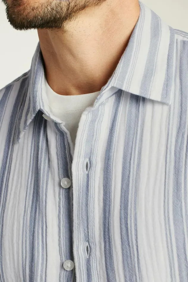 Men Riviera Short Sleeve Shirt Blue White Gauze Stripe Bonobos Short Sleeve Shirts