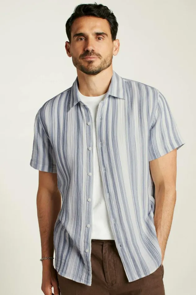 Men Riviera Short Sleeve Shirt Blue White Gauze Stripe Bonobos Short Sleeve Shirts