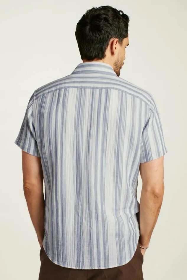 Men Riviera Short Sleeve Shirt Blue White Gauze Stripe Bonobos Short Sleeve Shirts