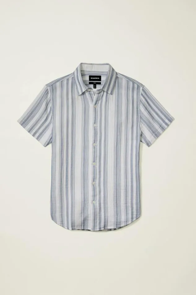Men Riviera Short Sleeve Shirt Blue White Gauze Stripe Bonobos Short Sleeve Shirts
