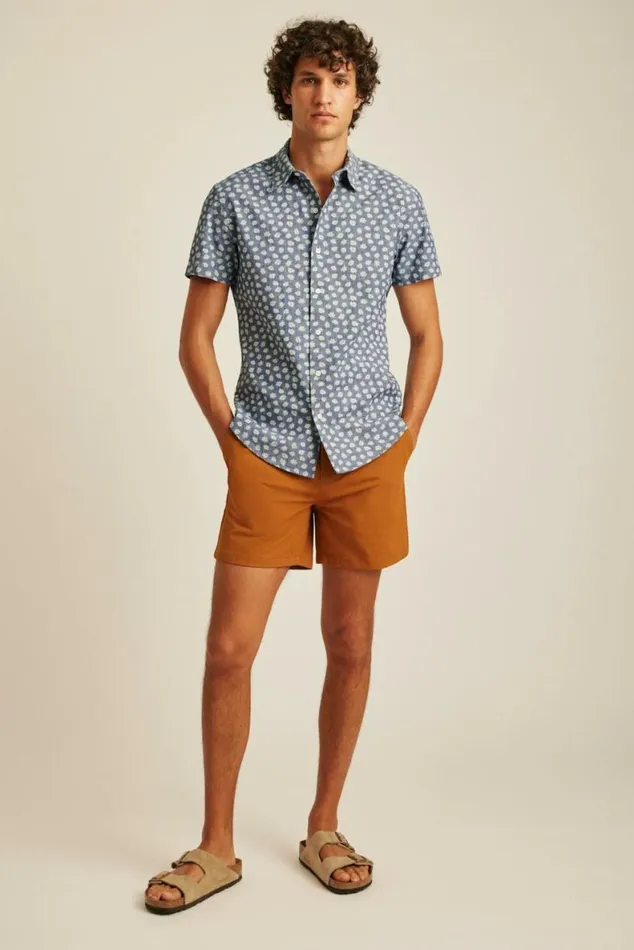 Men Riviera Short Sleeve Shirt Chambray Daisy Scatter Bonobos Short Sleeve Shirts