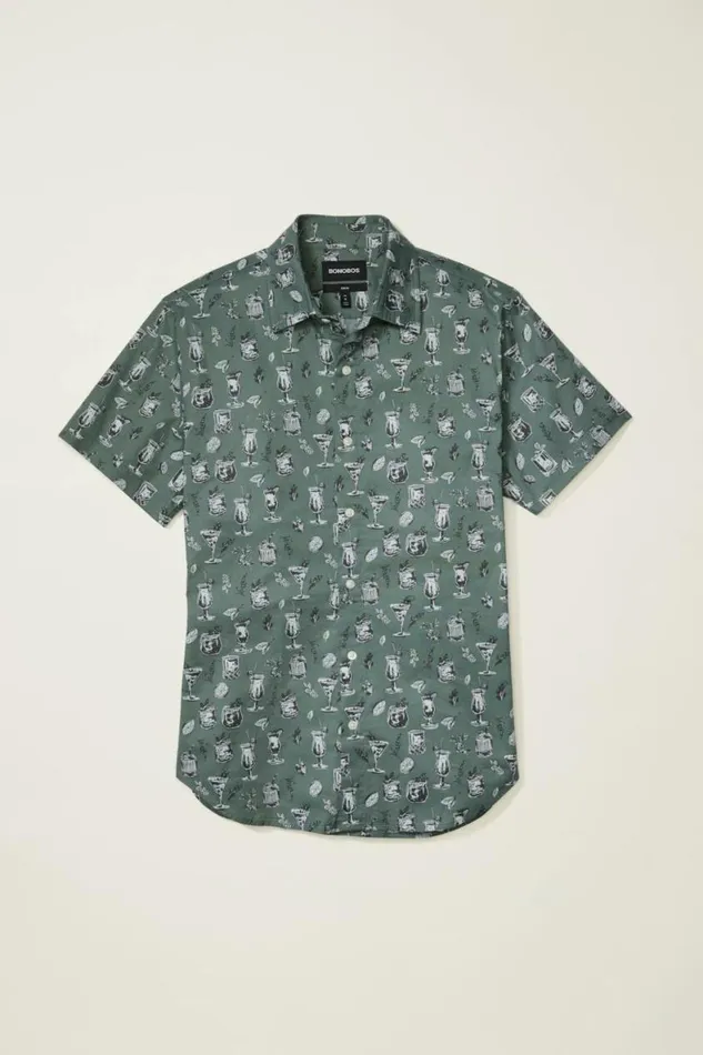 Men Riviera Short Sleeve Shirt Green Tiki Bar Bonobos Short Sleeve Shirts