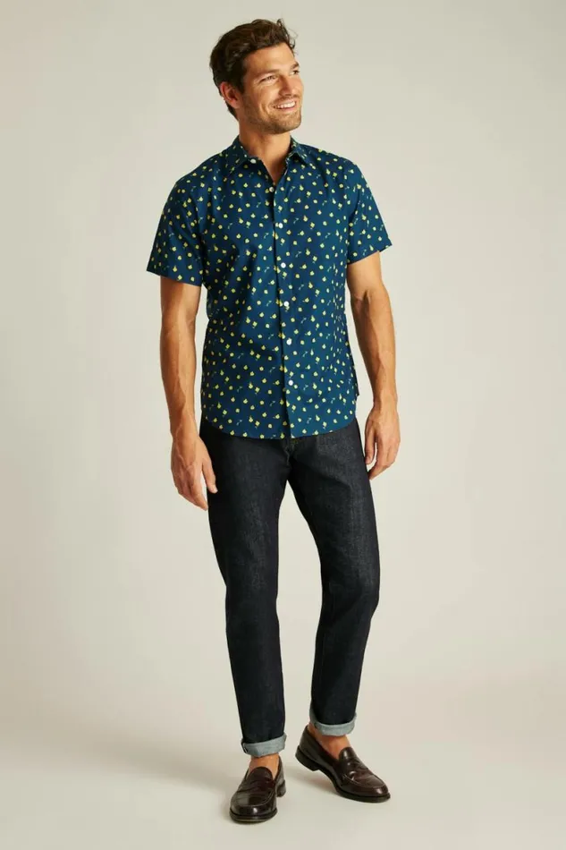 Men Riviera Short Sleeve Shirt Navy Pepper Floral Bonobos Short Sleeve Shirts