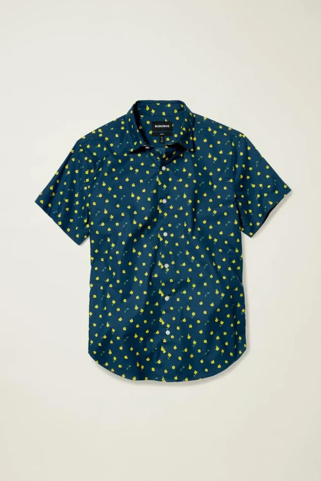 Men Riviera Short Sleeve Shirt Navy Pepper Floral Bonobos Short Sleeve Shirts