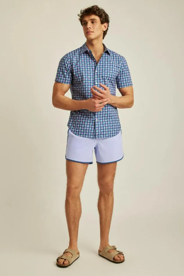 Men Riviera Short Sleeve Shirt Navy Pink Fish Waves Bonobos Short Sleeve Shirts