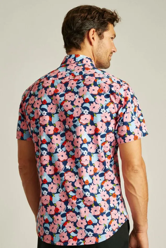 Men Riviera Short Sleeve Shirt Navy Pink Pop Floral Bonobos Short Sleeve Shirts