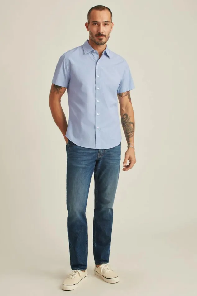 Men Riviera Short Sleeve Shirt River Blue End On End Bonobos Short Sleeve Shirts