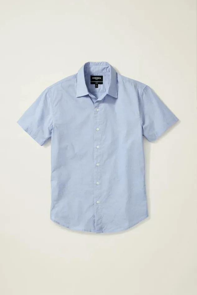 Men Riviera Short Sleeve Shirt River Blue End On End Bonobos Short Sleeve Shirts