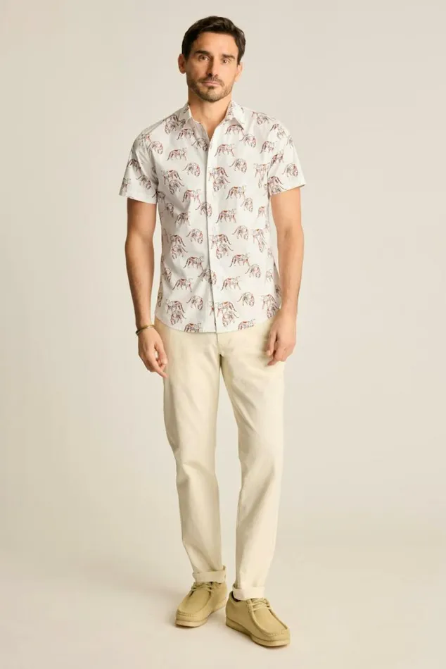 Men Riviera Short Sleeve Shirt White Charlie Cheetah Bonobos Casual Shirts