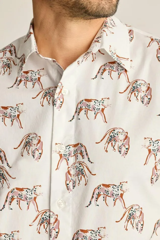 Men Riviera Short Sleeve Shirt White Charlie Cheetah Bonobos Casual Shirts