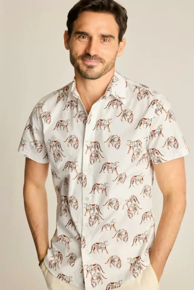 Men Riviera Short Sleeve Shirt White Charlie Cheetah Bonobos Casual Shirts