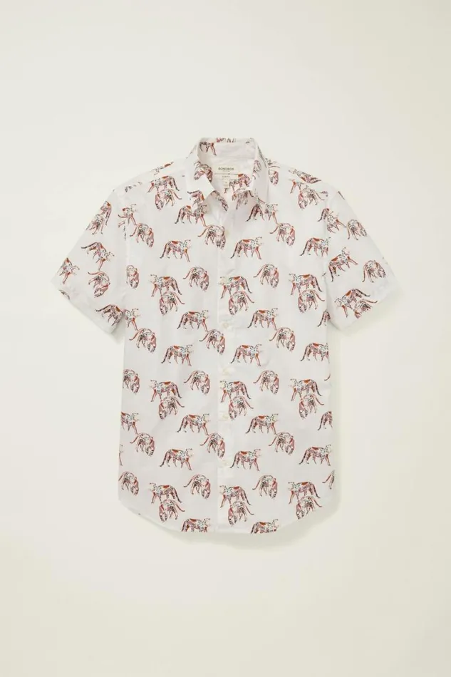 Men Riviera Short Sleeve Shirt White Charlie Cheetah Bonobos Casual Shirts