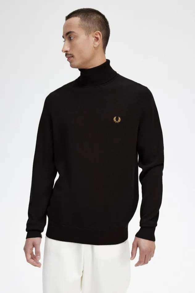 Men Roll Neck Jumper Navy Fred Perry Knitwear