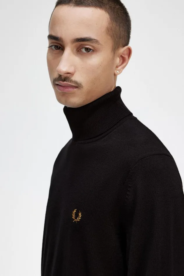 Men Roll Neck Jumper Navy Fred Perry Knitwear