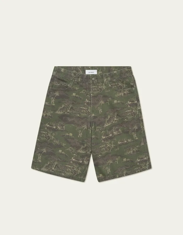 Men Ryder AOP Denim Shorts 8211 Chive GreenSummer Melon Les Deux Shorts
