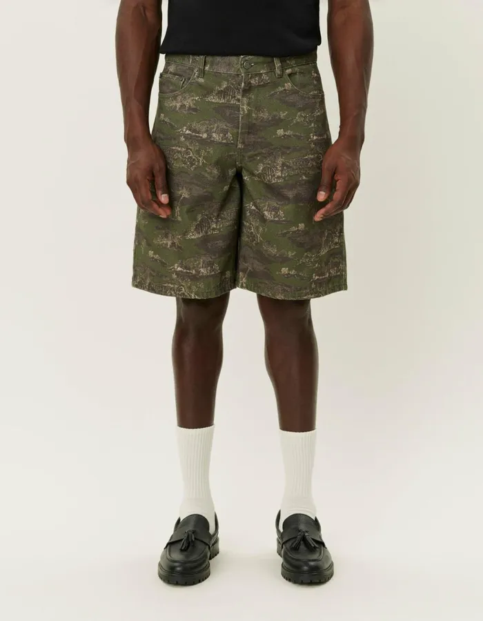 Men Ryder AOP Denim Shorts 8211 Chive GreenSummer Melon Les Deux Shorts