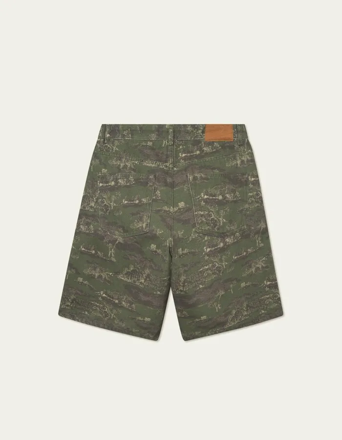 Men Ryder AOP Denim Shorts 8211 Chive GreenSummer Melon Les Deux Shorts