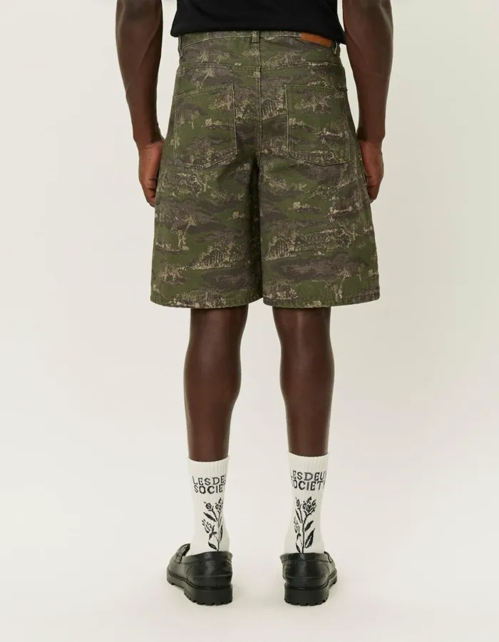 Men Ryder AOP Denim Shorts 8211 Chive GreenSummer Melon Les Deux Shorts