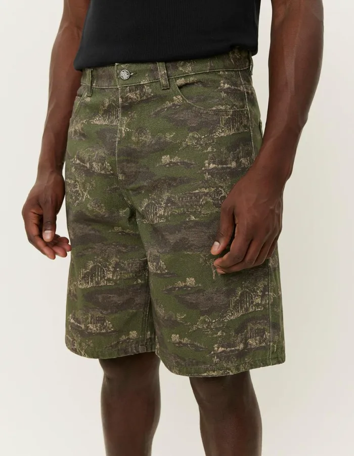Men Ryder AOP Denim Shorts 8211 Chive GreenSummer Melon Les Deux Shorts