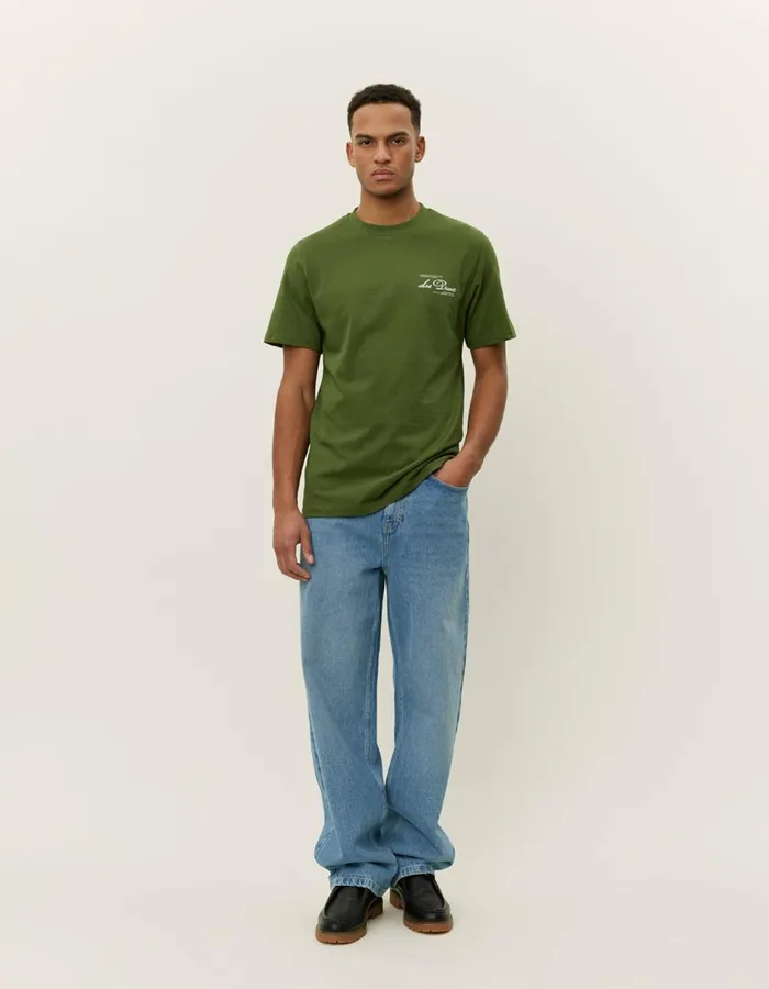 Men Scandinavian TShirt 8211 Chive GreenWhite Les Deux Tshirts
