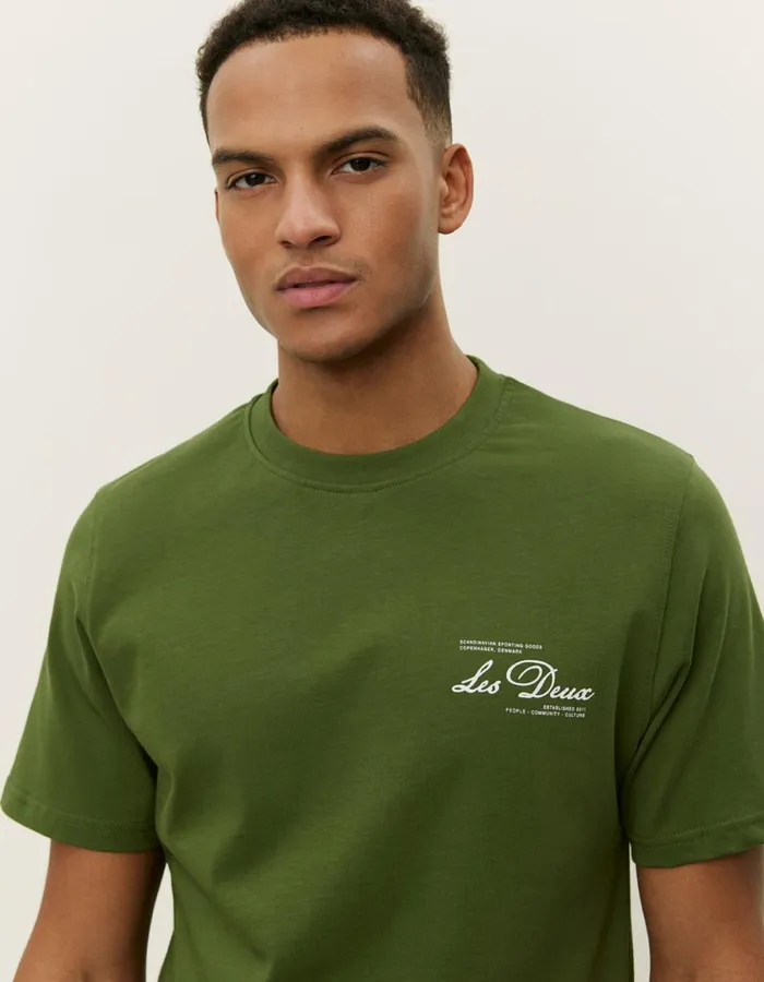 Men Scandinavian TShirt 8211 Chive GreenWhite Les Deux Tshirts