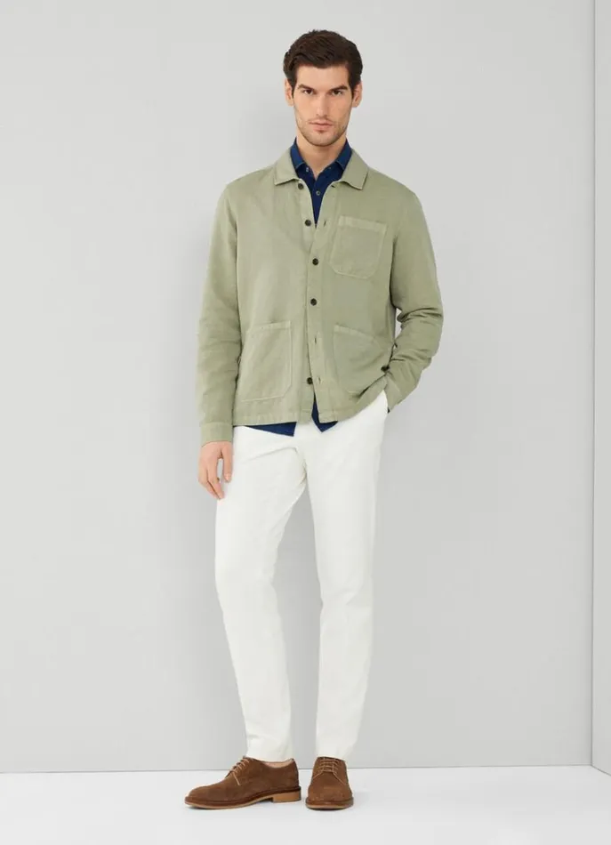 Men Shirts Hackett London Front Pockets Overshirt Green