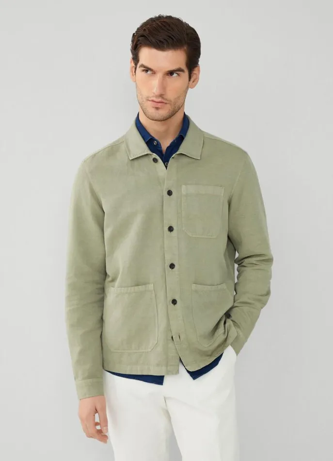 Men Shirts Hackett London Front Pockets Overshirt Green