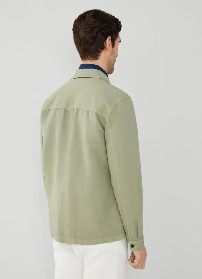 Men Shirts Hackett London Front Pockets Overshirt Green