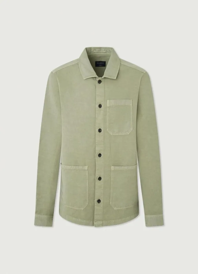 Men Shirts Hackett London Front Pockets Overshirt Green