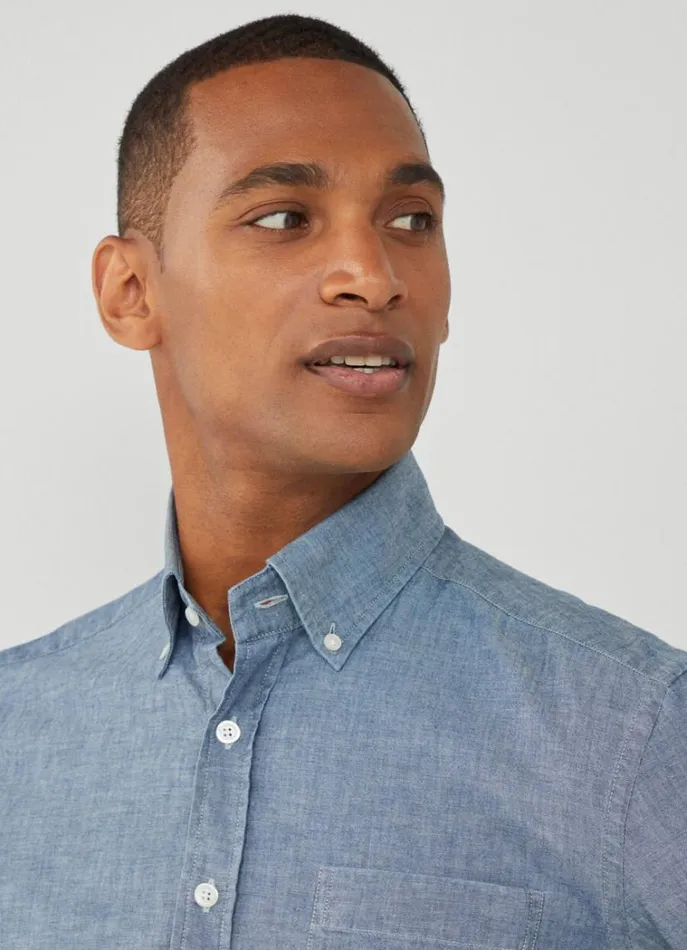 Men Shirts Hackett London Slim Fit Chambray Shirt Indigo Blue