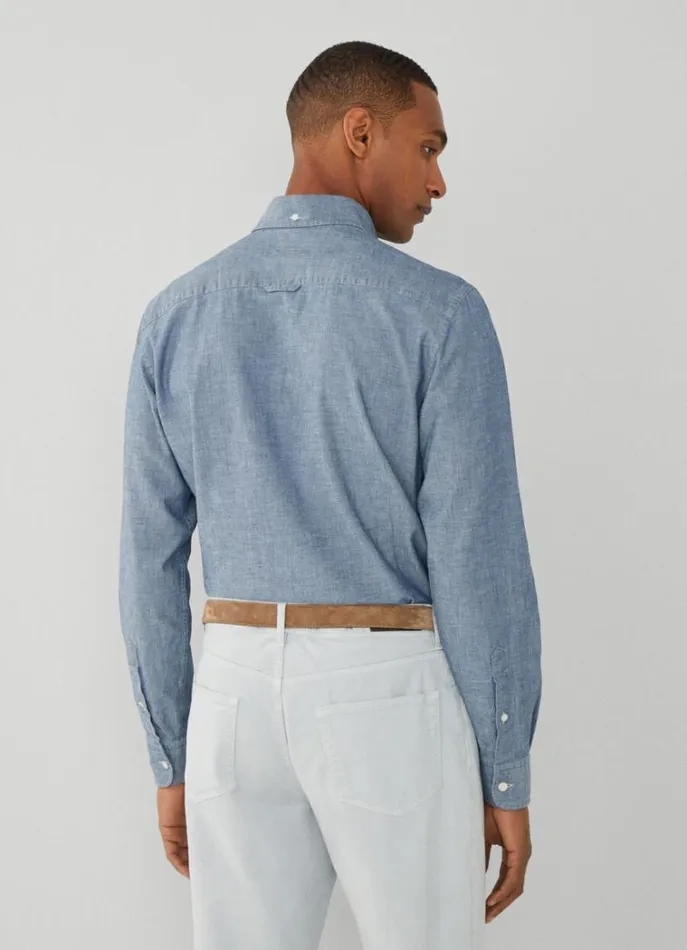 Men Shirts Hackett London Slim Fit Chambray Shirt Indigo Blue