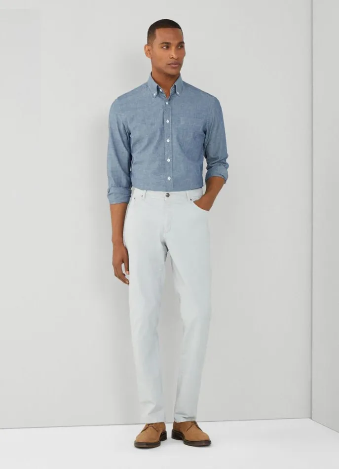 Men Shirts Hackett London Slim Fit Chambray Shirt Indigo Blue