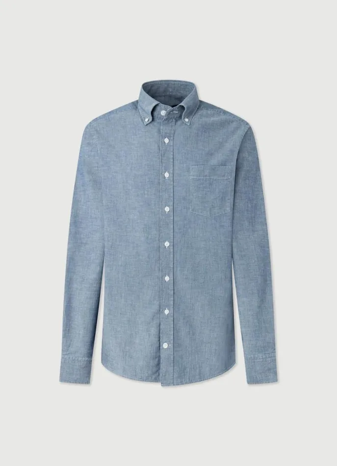 Men Shirts Hackett London Slim Fit Chambray Shirt Indigo Blue