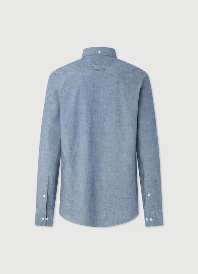 Men Shirts Hackett London Slim Fit Chambray Shirt Indigo Blue