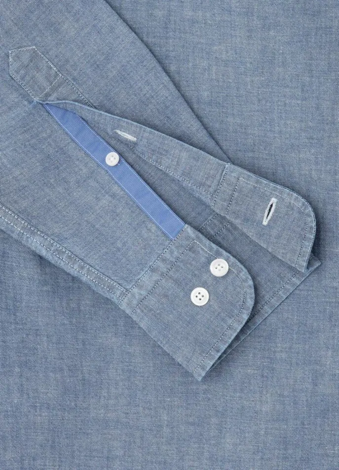 Men Shirts Hackett London Slim Fit Chambray Shirt Indigo Blue