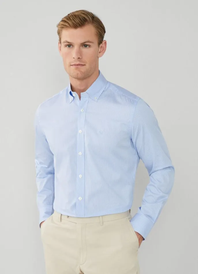 Men Shirts Hackett London Slim Fit Gingham Shirt Sky Blue