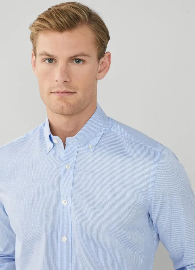 Men Shirts Hackett London Slim Fit Gingham Shirt Sky Blue