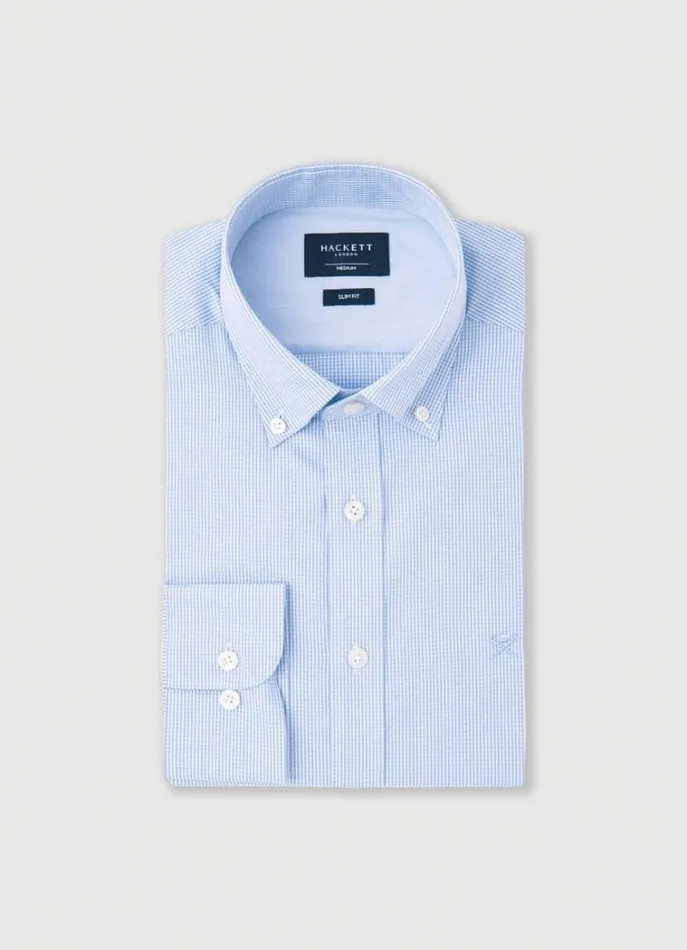Men Shirts Hackett London Slim Fit Gingham Shirt Sky Blue