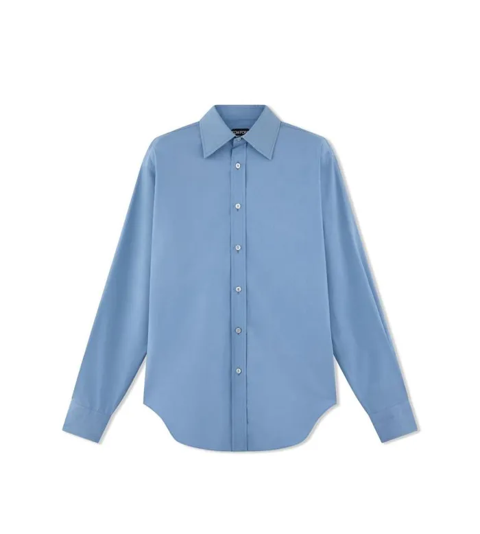 Men Shirts Tom Ford Cotton Silk Poplin Slim Fit Shirt Blue