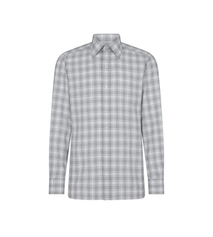 Men Shirts Tom Ford Oxford Check Slim Fit Shirt Grey