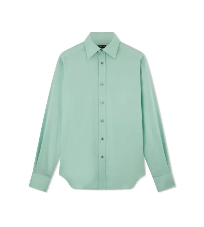 Men Shirts Tom Ford Viscose Silk Toile Slim Fit Shirt Iced Pistachio