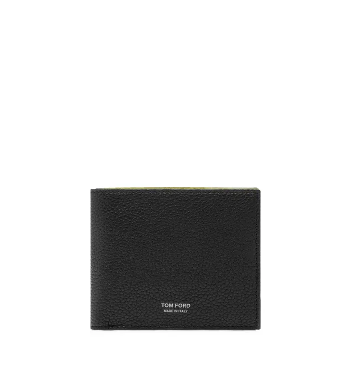Men Small Leather Goods Tom Ford Grain Leather Bifold Wallet Black Lime